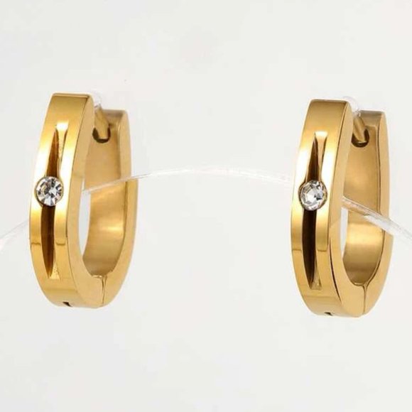 Stainless Steel Hoop Earring Gold Oval Rhinestone Women - Picture 4 of 4